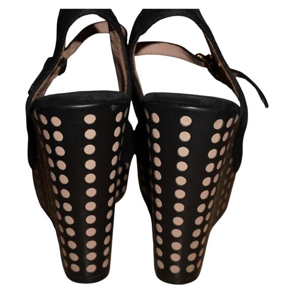 Tory Burch Ollie Black Suede Polka Dot Wedge Sandals Women’s 6.5M Made in Brazil - Picture 3 of 12